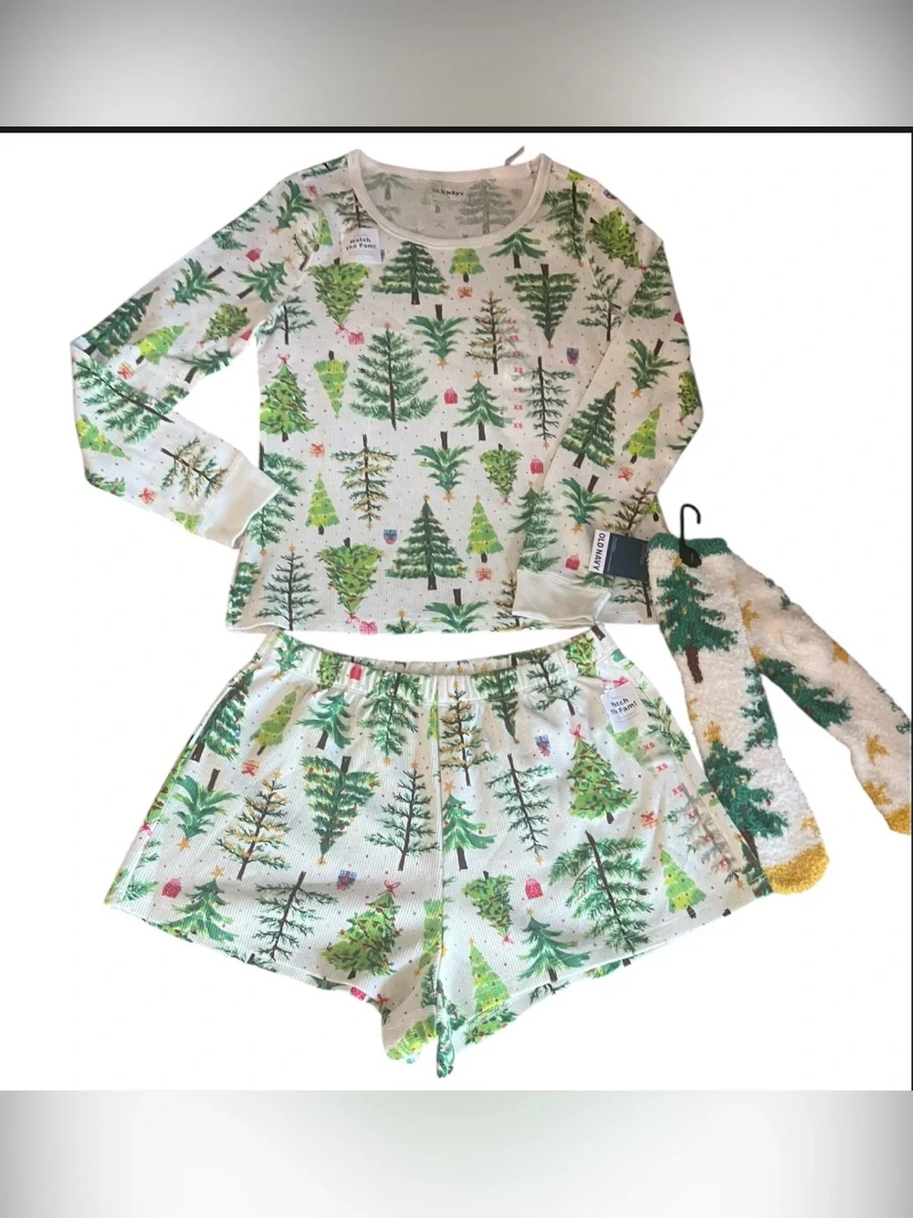 Old Navy Holiday Christmas Tree Thermal Sleep Set 3 Piece - Girls XS